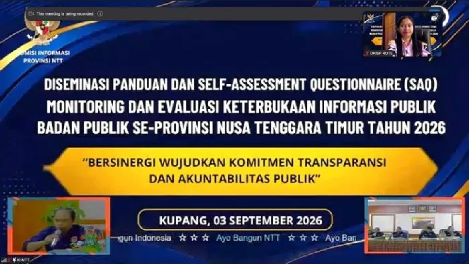 Kegiatan Diseminasi Panduan dan SAQ Monev Keterbukaan Informasi Publik tahun 2026 secara daring.