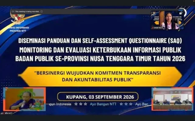 Kegiatan Diseminasi Panduan dan SAQ Monev Keterbukaan Informasi Publik tahun 2026 secara daring. 